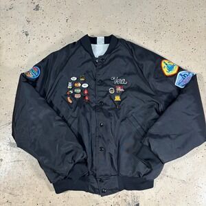 Crazy Vintage 80s Womens Aristo Jac Black Bowling Bomber Jacket Size Medium